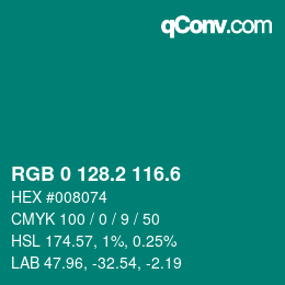カラーコード: RGB 0 128.2 116.6 | qconv.com