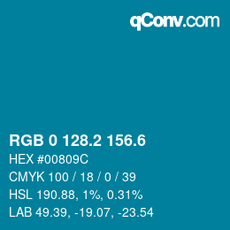 カラーコード: RGB 0 128.2 156.6 | qconv.com