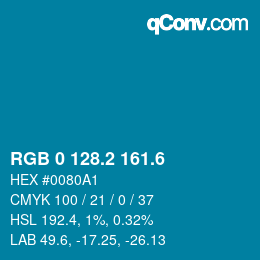 カラーコード: RGB 0 128.2 161.6 | qconv.com