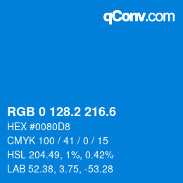 カラーコード: RGB 0 128.2 216.6 | qconv.com
