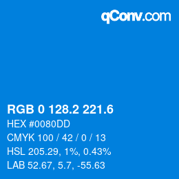 カラーコード: RGB 0 128.2 221.6 | qconv.com