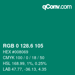 カラーコード: RGB 0 128.6 105 | qconv.com