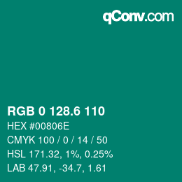 カラーコード: RGB 0 128.6 110 | qconv.com