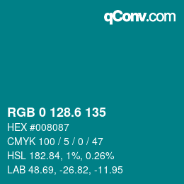カラーコード: RGB 0 128.6 135 | qconv.com