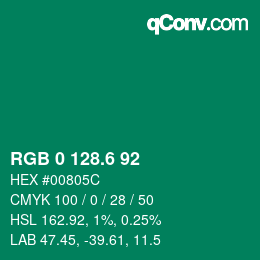 カラーコード: RGB 0 128.6 92 | qconv.com