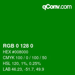 颜色代码: RGB 0 128 0 | qconv.com