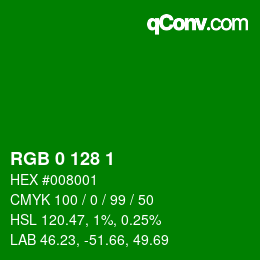 颜色代码: RGB 0 128 1 | qconv.com