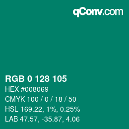 Color code: RGB 0 128 105 | qconv.com
