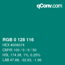 Color code: RGB 0 128 116 | qconv.com