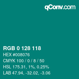 Farbcode: RGB 0 128 118 | qconv.com
