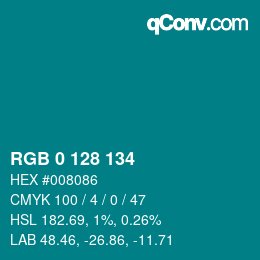 Color code: RGB 0 128 134 | qconv.com