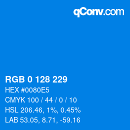 Color code: RGB 0 128 229 | qconv.com