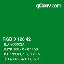 颜色代码: RGB 0 128 42 | qconv.com