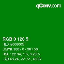 颜色代码: RGB 0 128 5 | qconv.com