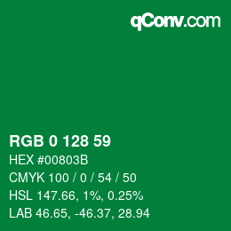 颜色代码: RGB 0 128 59 | qconv.com