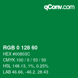 颜色代码: RGB 0 128 60 | qconv.com