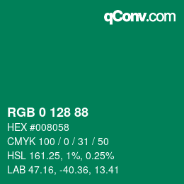 Color code: RGB 0 128 88 | qconv.com