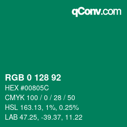 颜色代码: RGB 0 128 92 | qconv.com