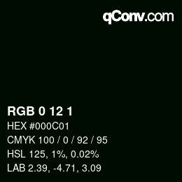 Código de color: RGB 0 12 1 | qconv.com