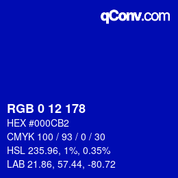 Color code: RGB 0 12 178 | qconv.com