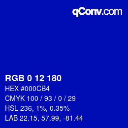 Color code: RGB 0 12 180 | qconv.com