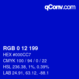 カラーコード: RGB 0 12 199 | qconv.com