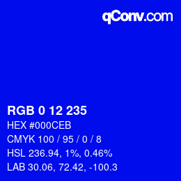 Farbcode: RGB 0 12 235 | qconv.com
