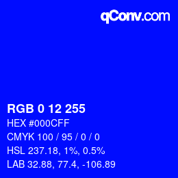 Color code: RGB 0 12 255 | qconv.com