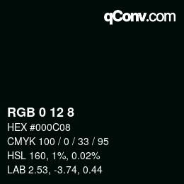 カラーコード: RGB 0 12 8 | qconv.com