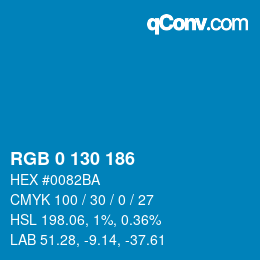 カラーコード: RGB 0 130 186 | qconv.com