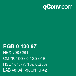 Color code: RGB 0 130 97 | qconv.com