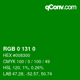 カラーコード: RGB 0 131 0 | qconv.com