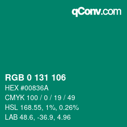 Color code: RGB 0 131 106 | qconv.com
