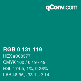 カラーコード: RGB 0 131 119 | qconv.com