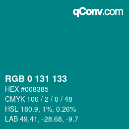 Color code: RGB 0 131 133 | qconv.com