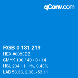 Color code: RGB 0 131 219 | qconv.com