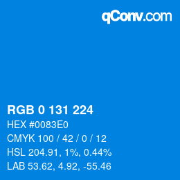 颜色代码: RGB 0 131 224 | qconv.com