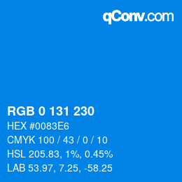 Color code: RGB 0 131 230 | qconv.com
