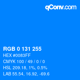 カラーコード: RGB 0 131 255 | qconv.com