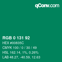 カラーコード: RGB 0 131 92 | qconv.com