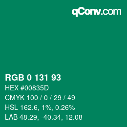 Color code: RGB 0 131 93 | qconv.com