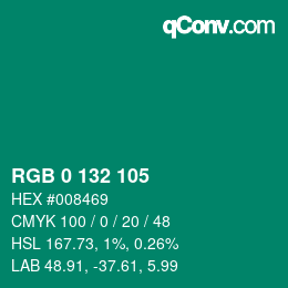 Color code: RGB 0 132 105 | qconv.com