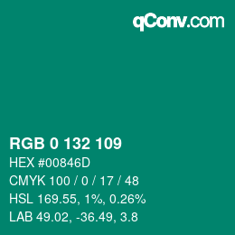 Color code: RGB 0 132 109 | qconv.com