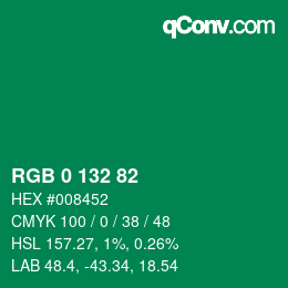 Code couleur: RGB 0 132 82 | qconv.com