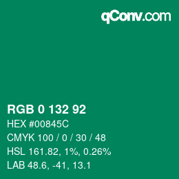 颜色代码: RGB 0 132 92 | qconv.com