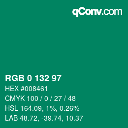 Color code: RGB 0 132 97 | qconv.com