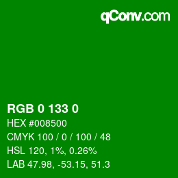 Color code: RGB 0 133 0 | qconv.com