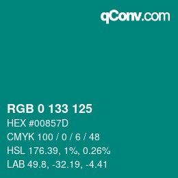 Farbcode: RGB 0 133 125 | qconv.com