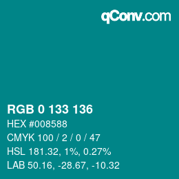 颜色代码: RGB 0 133 136 | qconv.com