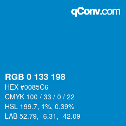 Color code: RGB 0 133 198 | qconv.com